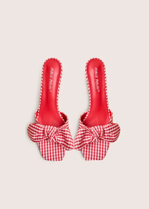 Public Desire Soleil Red Gingham Bow Mule Square Toe Mid Heels - Size 3 Image 2