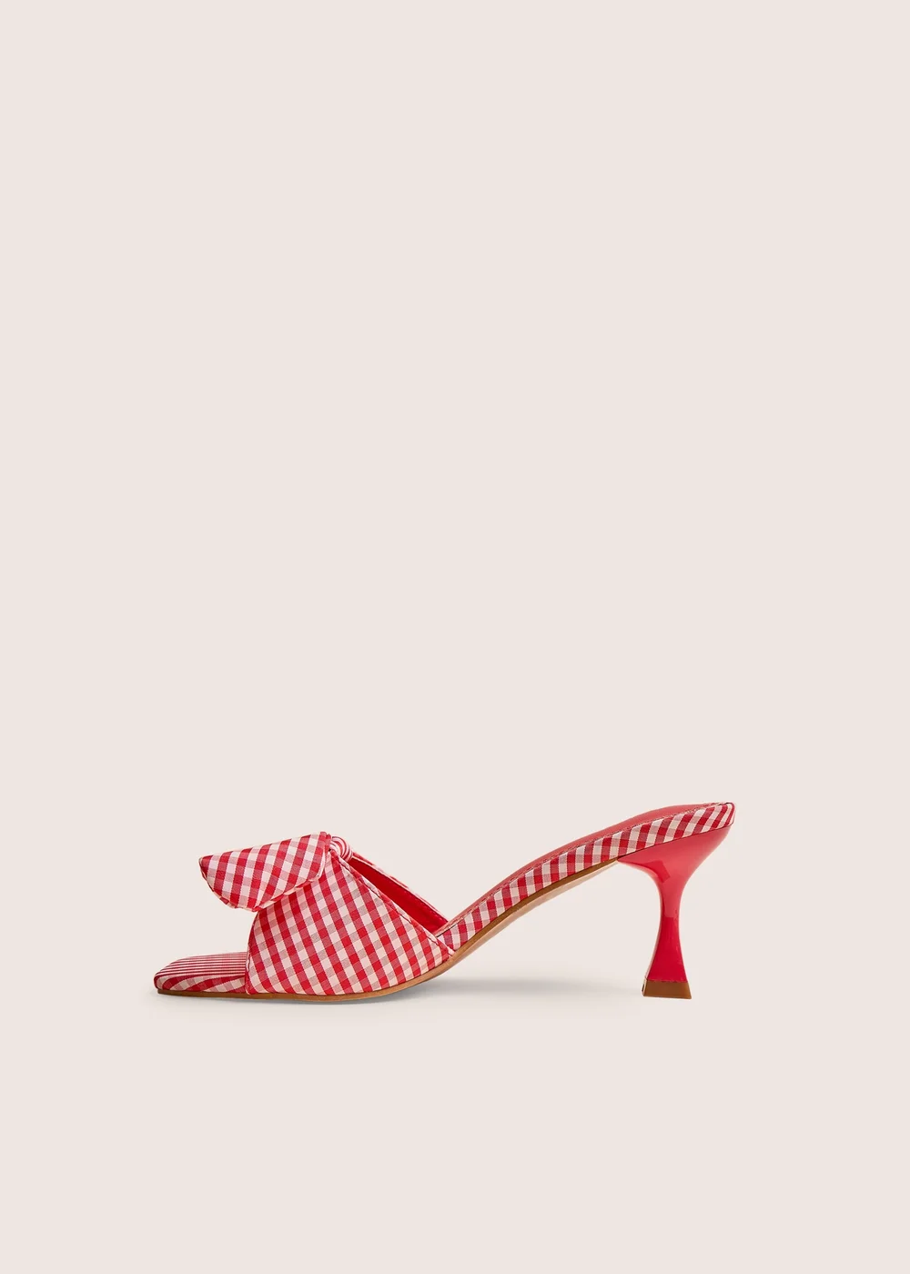Public Desire Soleil Red Gingham Bow Mule Square Toe Mid Heels - Size 3 Image 1