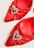 Public Desire Meant To Be Red Satin Diamante Heart Court Stiletto Heel - Size 7 Image 5
