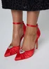Public Desire Meant To Be Red Satin Diamante Heart Court Stiletto Heel - Size 7 Image 1