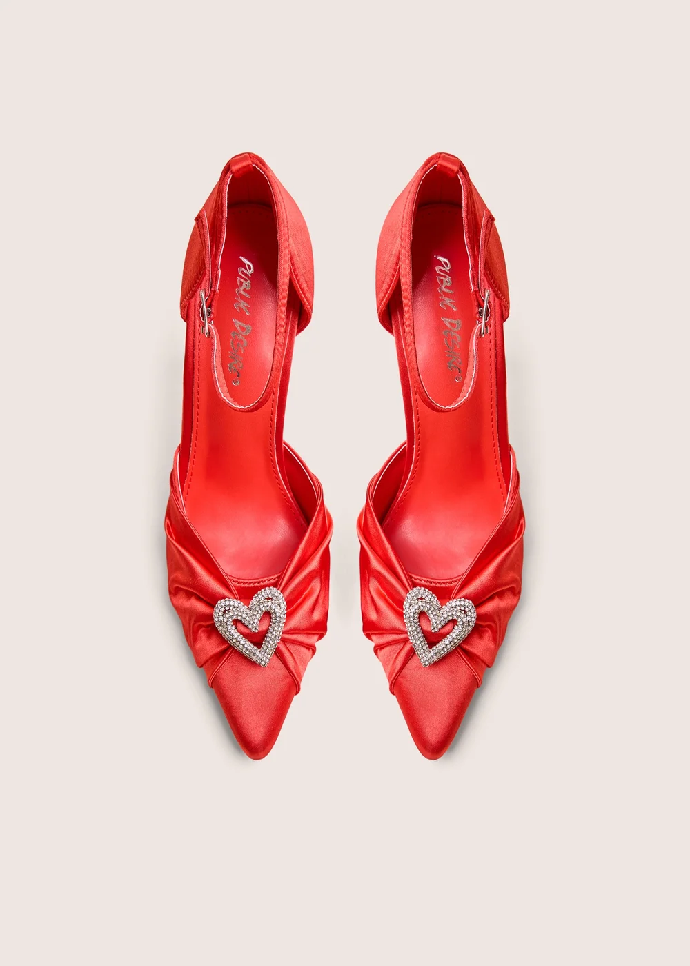 Public Desire Meant To Be Red Satin Diamante Heart Court Stiletto Heel - Size 7 Image 3