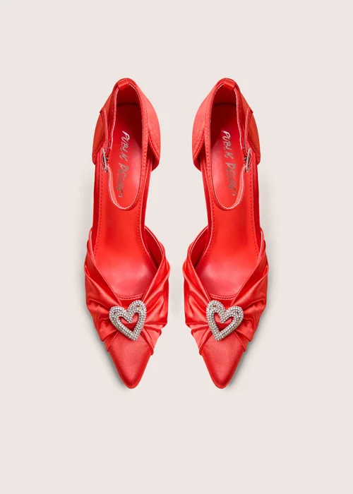 Public Desire Meant To Be Red Satin Diamante Heart Court Stiletto Heel - Size 7 Image 3