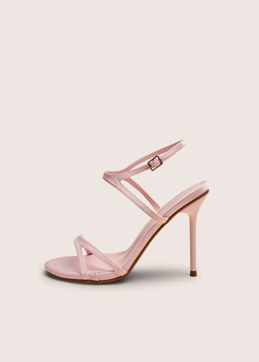 Public Desire Samba Pink Satin Strappy Barely There Stiletto High Heels - Size 7 Image 1