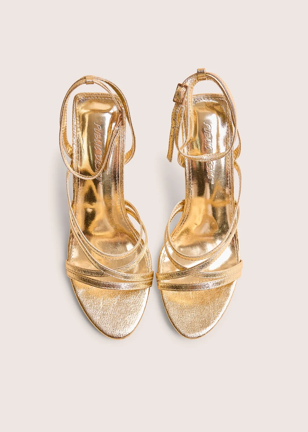 Public Desire Free Spirit Gold Strappy Round Toe Mid Heels - 4 Image 2