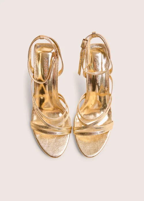 Public Desire Free Spirit Gold Strappy Round Toe Mid Heels - 4 Image 2
