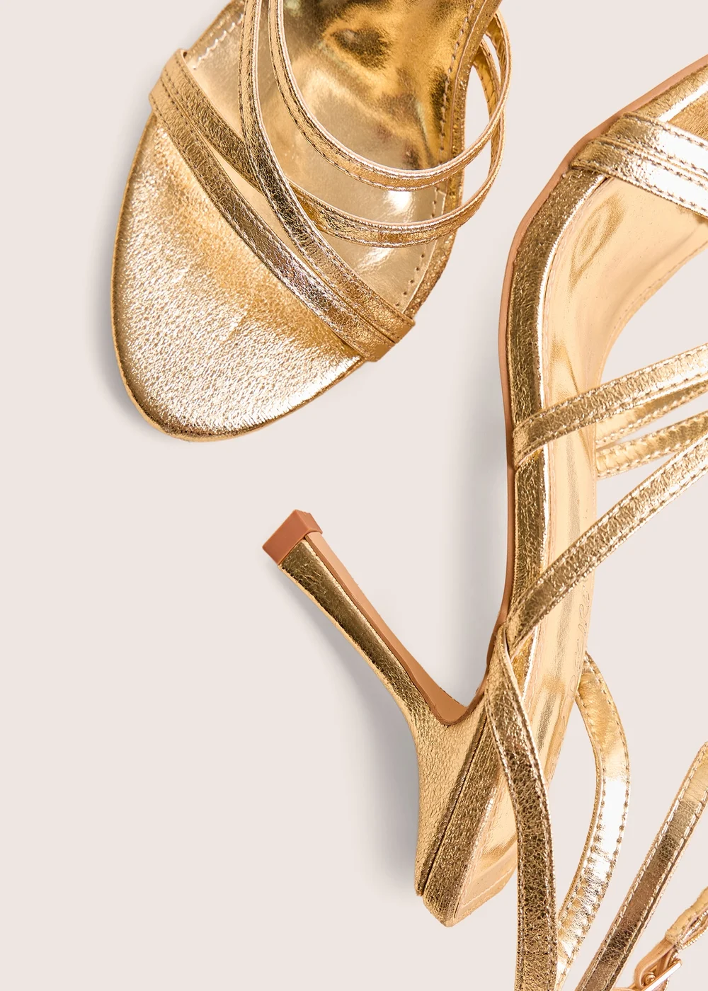 Public Desire Free Spirit Gold Strappy Round Toe Mid Heels - 4 Image 4