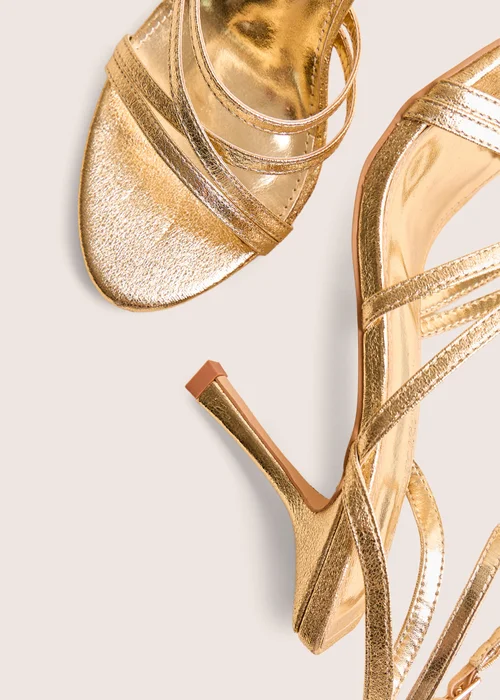 Public Desire Free Spirit Gold Strappy Round Toe Mid Heels - 4 Image 4