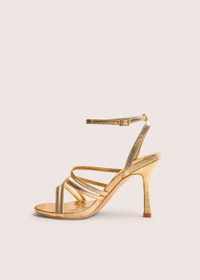 Public Desire Free Spirit Gold Strappy Round Toe Mid Heels