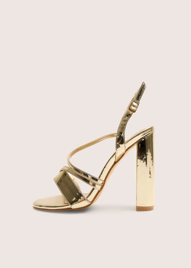 Public Desire Grove Gold Metallic Round Toe Block Heels
