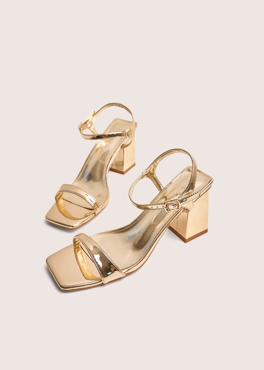 Public Desire Maryse Gold Mirror Pu Barely There Mid Block Heels - Size 7 Image 4