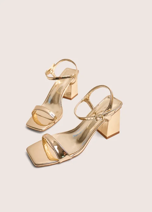 Public Desire Maryse Gold Mirror Pu Barely There Mid Block Heels - Size 7 Image 4