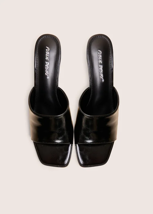 Public Desire Romi Black Patent Mule Square Toe Flared Block Mid Heels - 4 Image 2