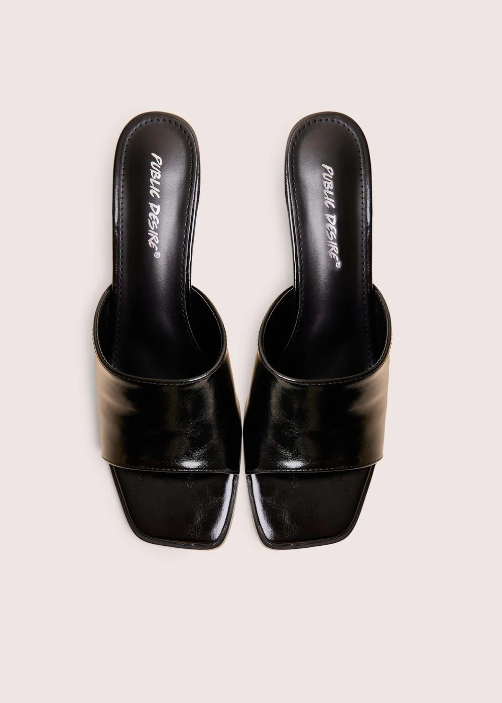 Public Desire Romi Black Patent Mule Square Toe Flared Block Mid Heels - 4 Image 2