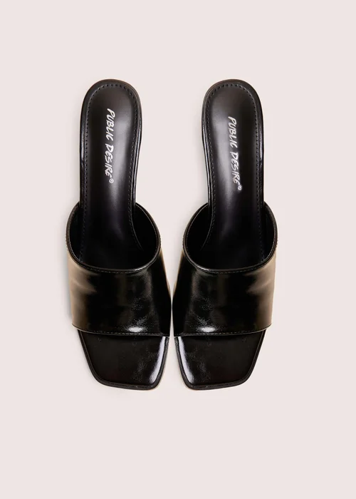 Public Desire Romi Black Patent Mule Square Toe Flared Block Mid Heels - 4 Image 2