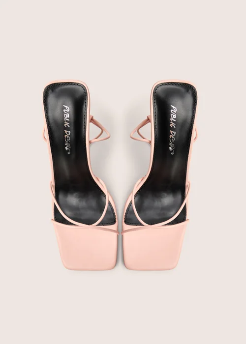 Public Desire Jiggy Light Pink Pu Stiletto Square Toe Barely There Heels - 8 Image 2