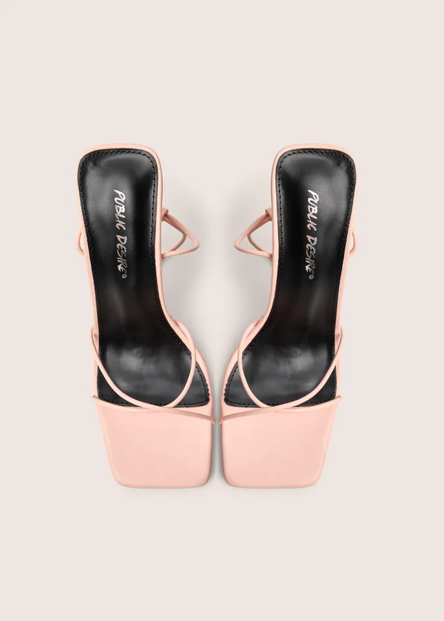 Public Desire Jiggy Light Pink Pu Stiletto Square Toe Barely There Heels