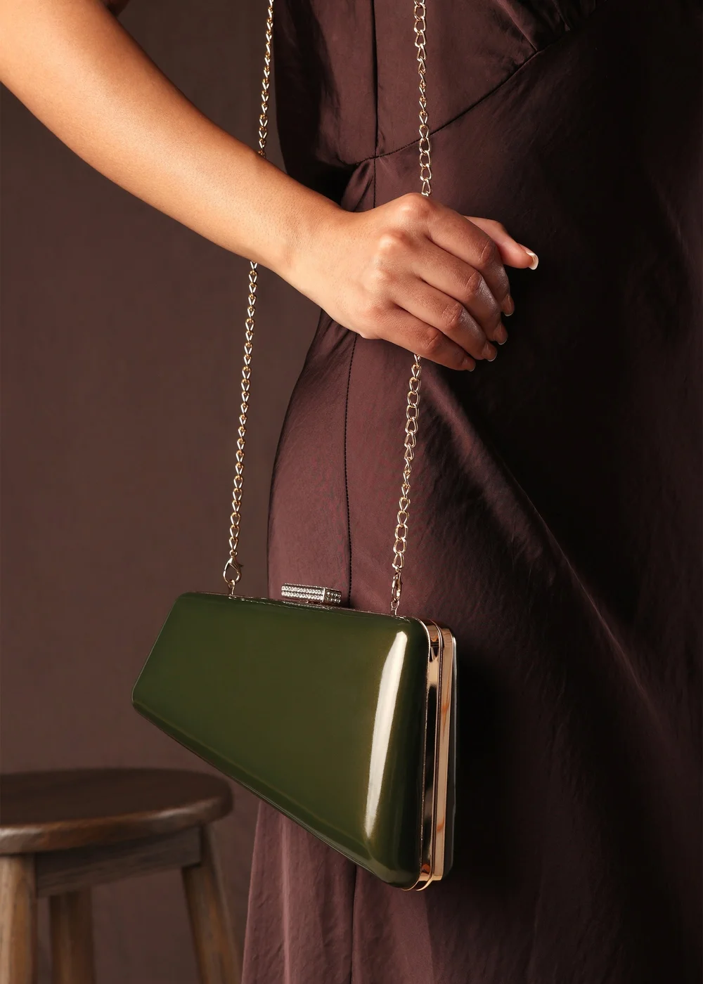 Where's That From Lark Asymmetric Green Metallic Clutch Bag - One Size Image 1