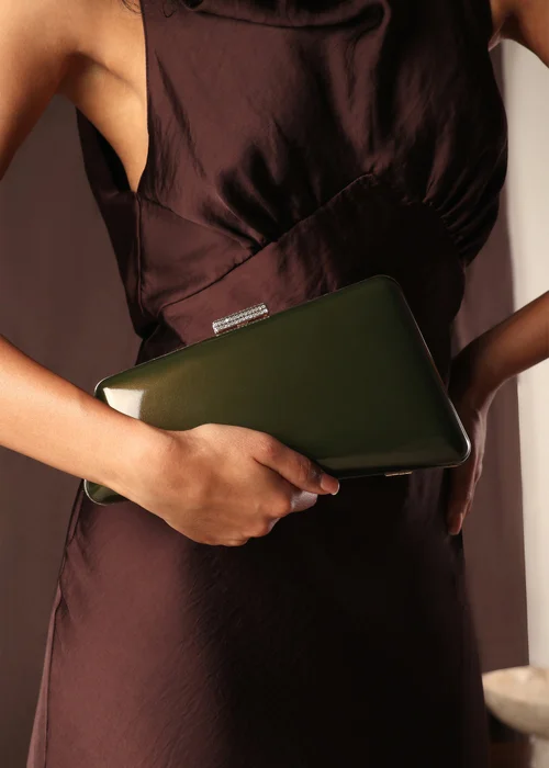 Where's That From Lark Asymmetric Green Metallic Clutch Bag - One Size Image 6