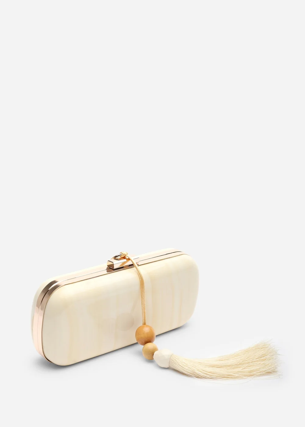 Where's That From Falcon Marble Finish Tassel Clutch Bag In White Gold - One Size Image 3
