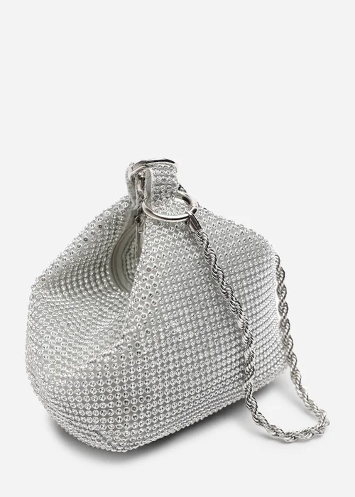 Where's That From Lore Silver Diamante Pouch Bag With Chain Detail Handle - One Size Image 3