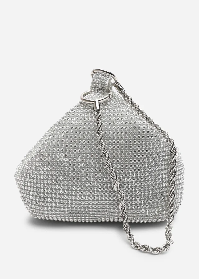 Where's That From Lore Silver Diamante Pouch Bag With Chain Detail Handle