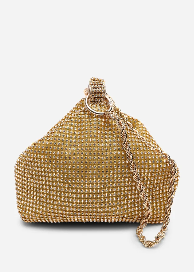 Where's That From Lore Gold Diamante Pouch Bag With Chain Detail Handle