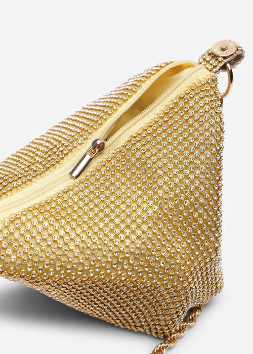 Where's That From Lore Gold Diamante Pouch Bag With Chain Detail Handle - One Size Image 5