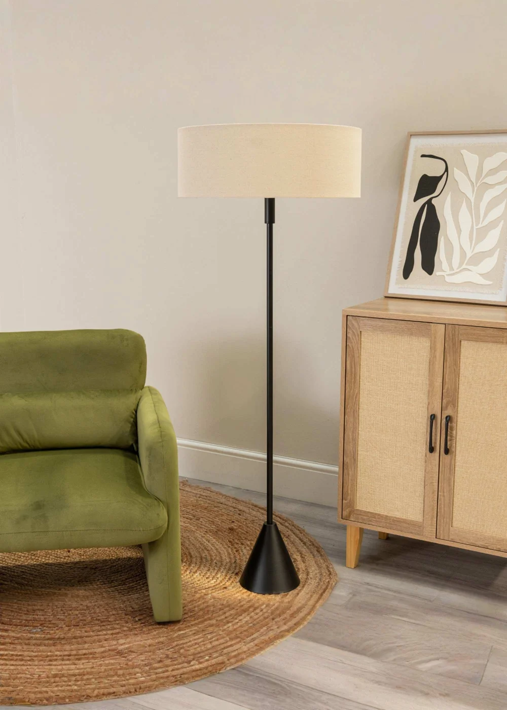 ValueLights Mitch Black Triangle Base Floor Lamp with Squat Shade - One Size Image 1