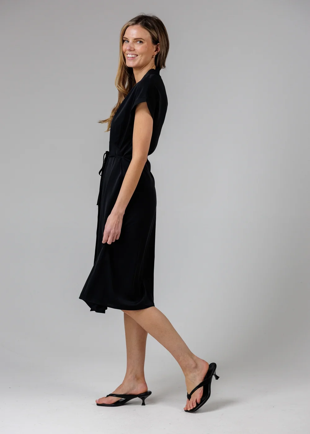 French Connection Black V-Neck Cap Sleeve Crepe Midi Dress - 16 Image 4