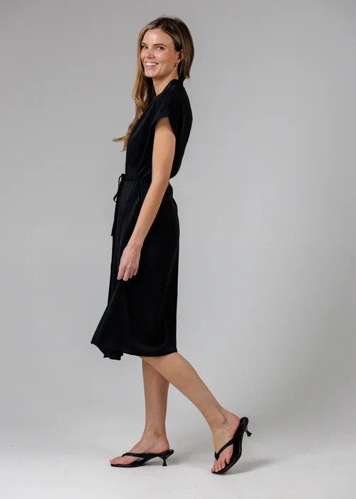 French Connection Black V-Neck Cap Sleeve Crepe Midi Dress - 16 Image 4