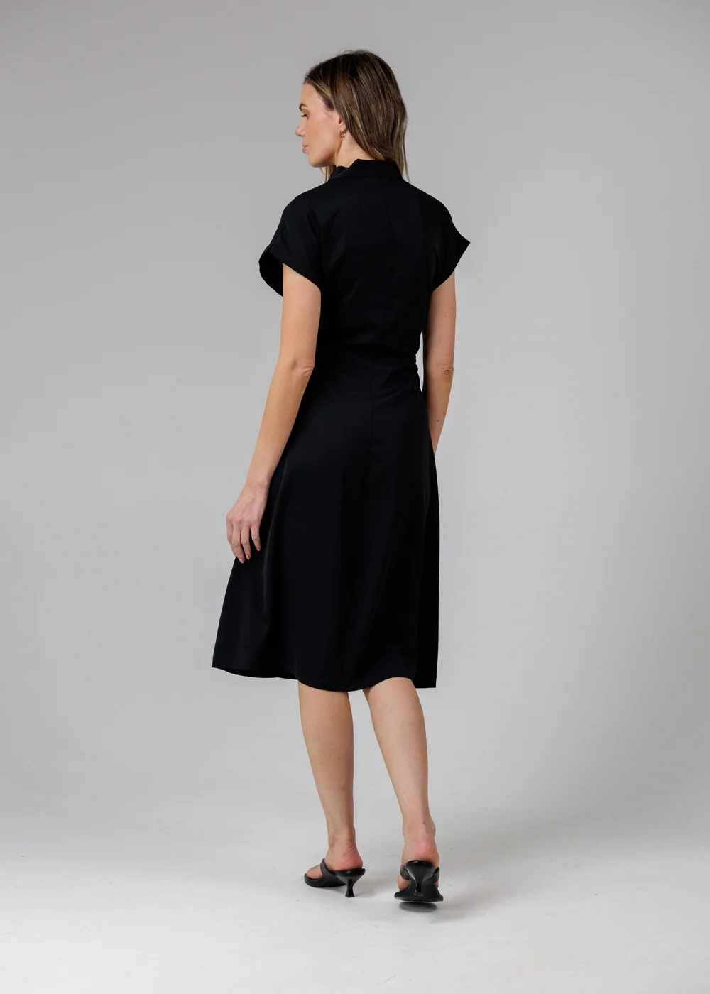 French Connection Black V-Neck Cap Sleeve Crepe Midi Dress - 16 Image 2