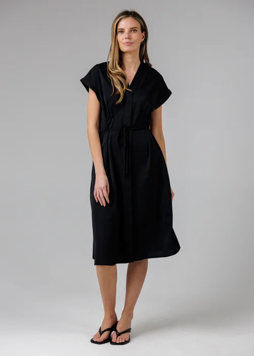 French Connection Black V-Neck Cap Sleeve Crepe Midi Dress - 16 Image 1