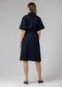 French Connection Navy Cotton Blend Short Sleeve Tie Waist Poplin Midi Shirt Dress - 10 Image 2