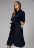 French Connection Navy Cotton Blend Short Sleeve Tie Waist Poplin Midi Shirt Dress - 10 Image 3