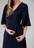 French Connection Navy V- Neck Bell Sleeve Wrap Tie Crepe Midi Dress - 14 Image 3