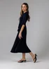 French Connection Navy V- Neck Bell Sleeve Wrap Tie Crepe Midi Dress - 14 Image 4