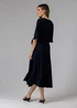 French Connection Navy V- Neck Bell Sleeve Wrap Tie Crepe Midi Dress - 14 Image 2