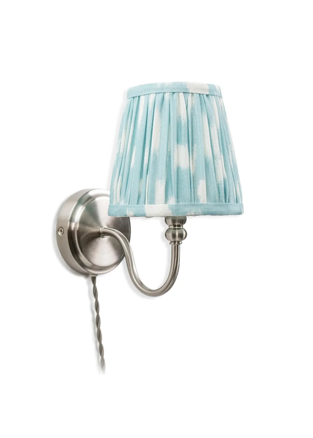 ValueLights Neely Brushed Chrome Plug In Wall Light with Blue Gathered Shade - One Size Image 2