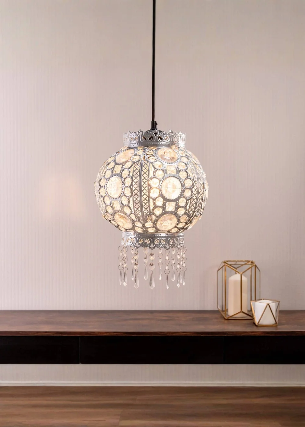 ValueLights Bazaar Silver Moroccan Style Easy Fit Pendant Shade - One Size Image 1
