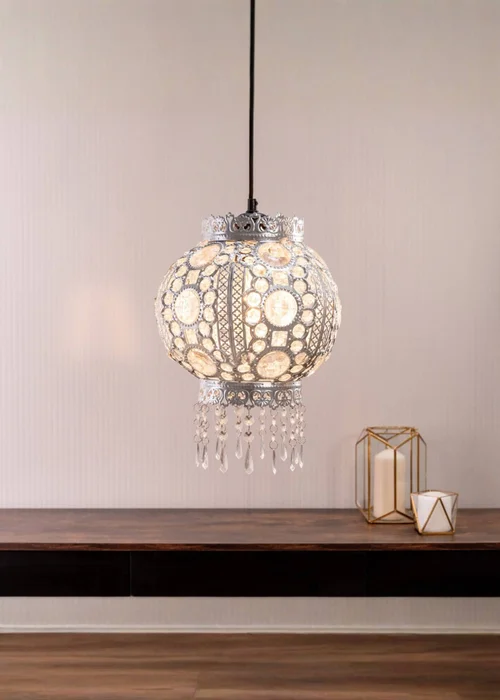 ValueLights Bazaar Silver Moroccan Style Easy Fit Pendant Shade - One Size Image 1