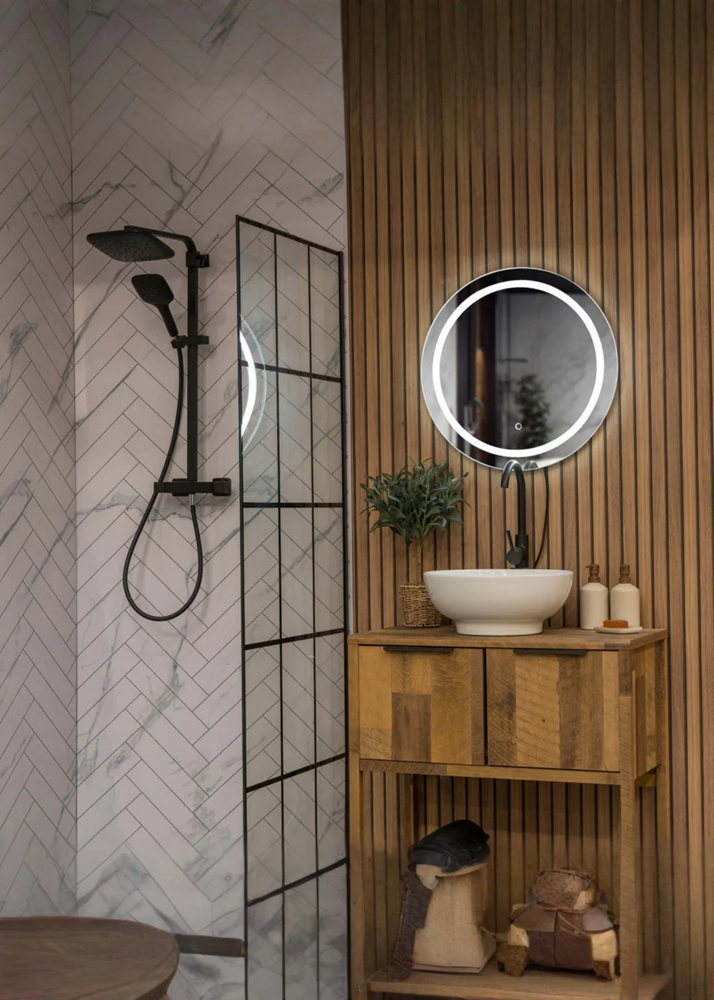 ValueLights Round Bathroom Mirror with Touch Control LED Light & Demister Pad - One Size Image 1