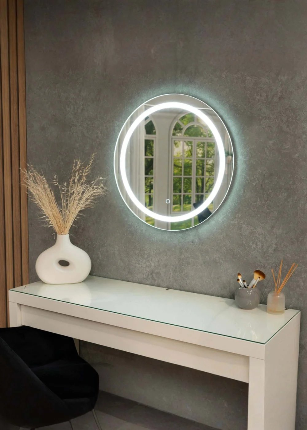 ValueLights Round Bathroom Mirror with Touch Control LED Light & Demister Pad - One Size Image 2