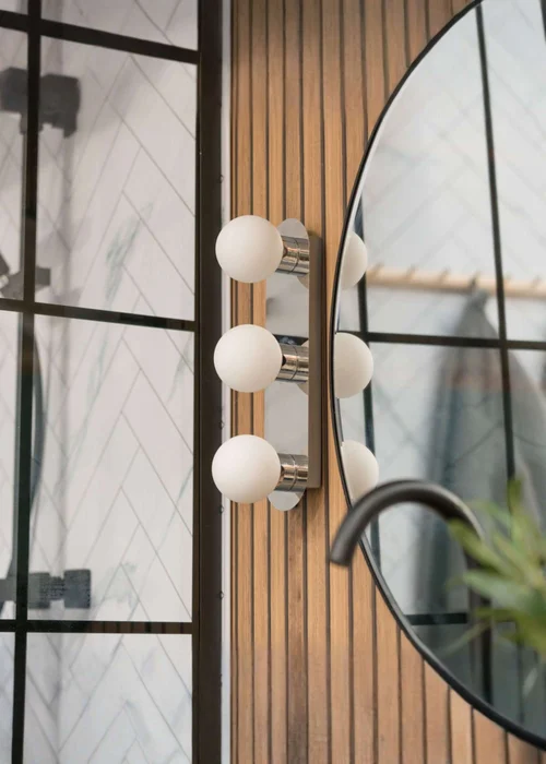 ValueLights Orbital Chrome 3 Way Bathroom Wall Light with Opal Glass Shade - One Size Image 1