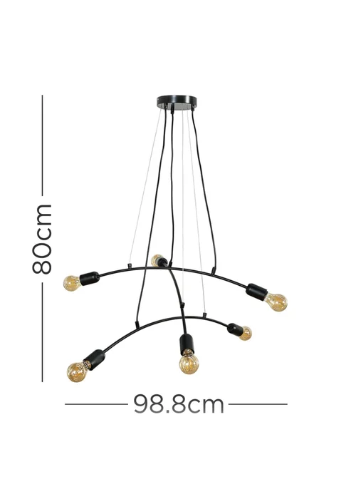 ValueLights Sandie Matt Black 6 Way Suspended Ceiling Light - One Size Image 5