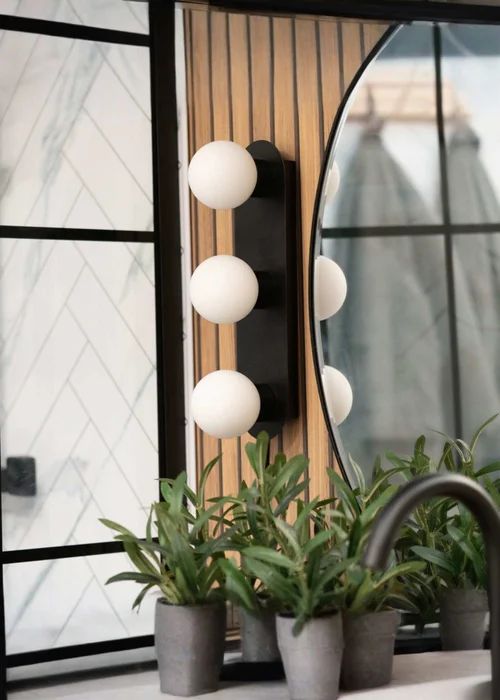 ValueLights Orbital Matt Black Metal 3 Way Bathroom Ceiling Light with Opal Glass Shade - One Size Image 1