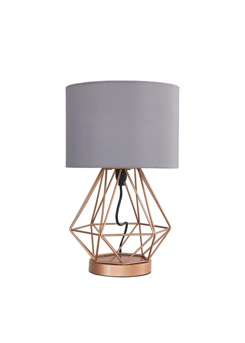 ValueLights Melrose Geometric Copper Touch Table Lamp With Grey Shade - One Size Image 4