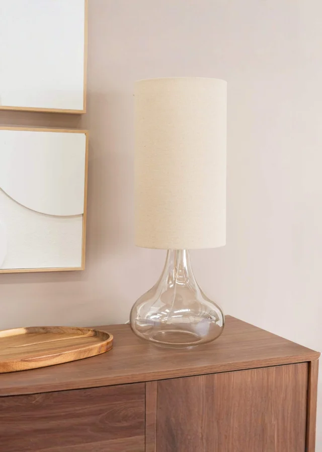 ValueLights Sylvie Amber Squat Base Tall Shade Glass Table Lamp