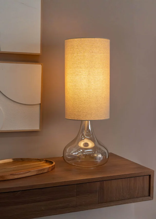 ValueLights Sylvie Amber Squat Base Tall Shade Glass Table Lamp