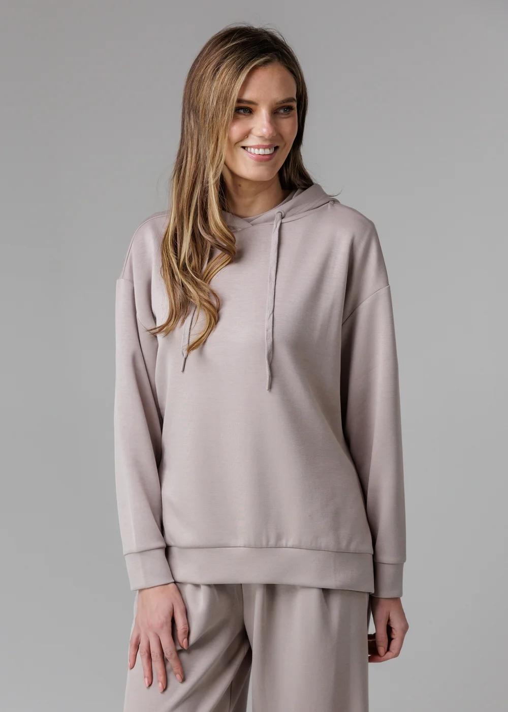 French Connection Beige Luxe Oversized Drawcord Hoody - XS Image 1