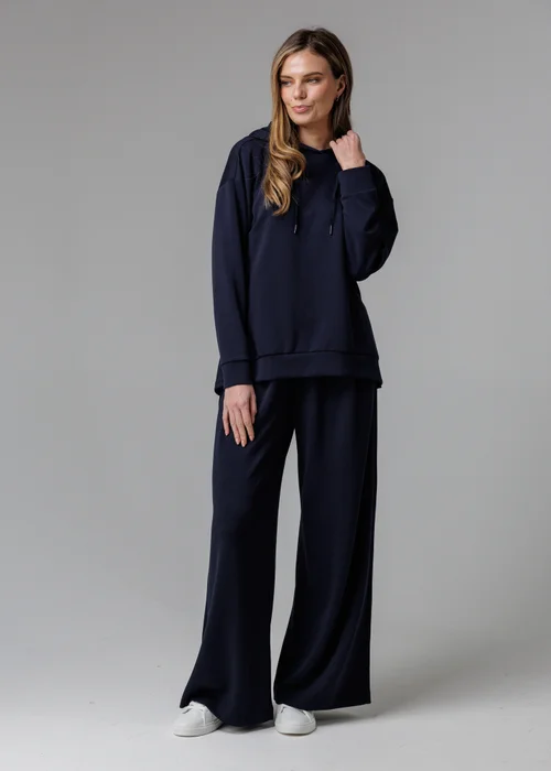 French Connection Navy Luxe Wide Leg Draped Trouser - L Image 3